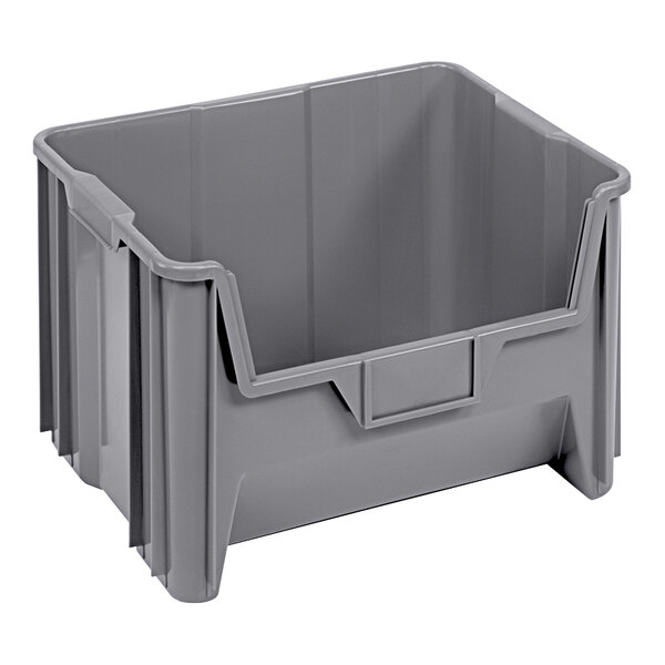 A gray plastic Quantum Giant Stacking Container with a lid.