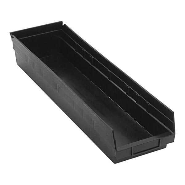 A black plastic Quantum conductive shelf bin.