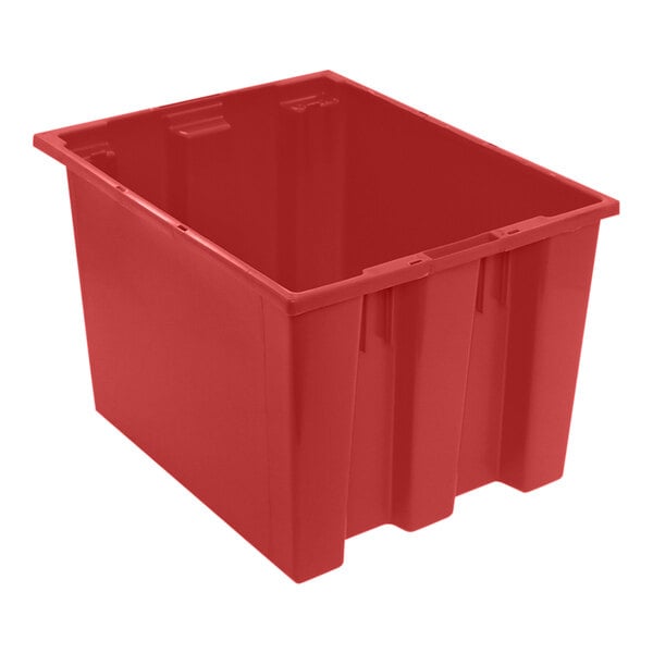 A red Quantum stack and nest tote.