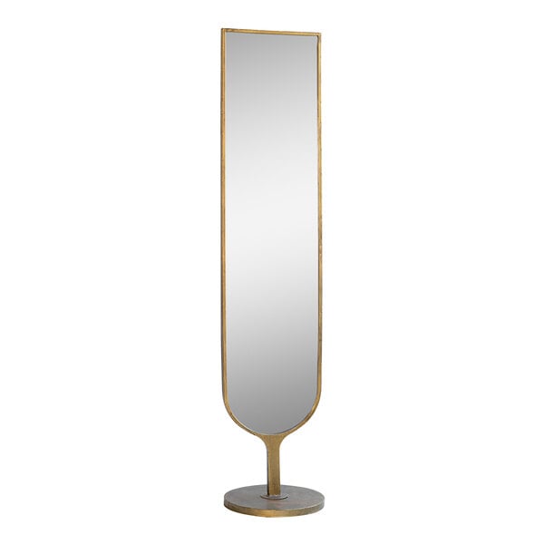 A Kalalou white rectangular floor mirror with an antique brass stand.