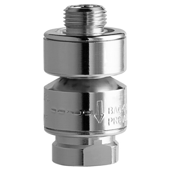 A close-up of a Chicago Faucets stainless steel threaded Inline Atmospheric Vacuum Breaker.