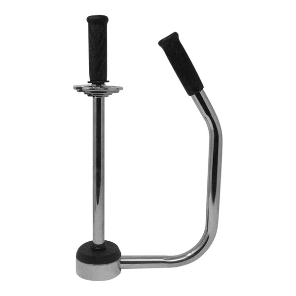 A Tach-It heavy-duty steel stretch wrap dispenser with black and silver metal handles.