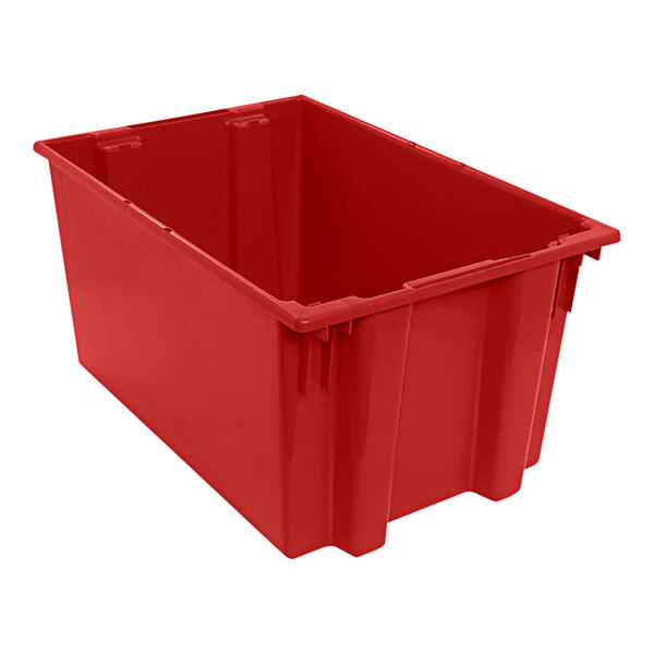 A red Quantum stack and nest tote.