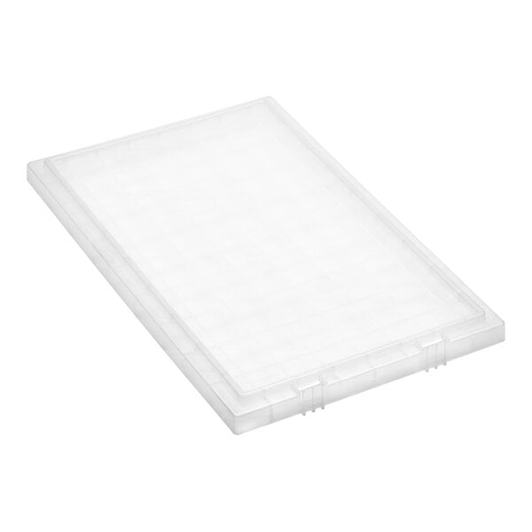 A clear plastic lid for Quantum stack and nest totes.