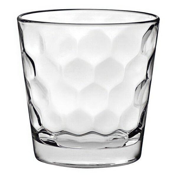 A clear Vidivi by BauscherHepp Rocks glass with hexagons.