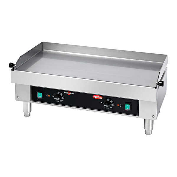 A Hatco electric countertop griddle with two burners.