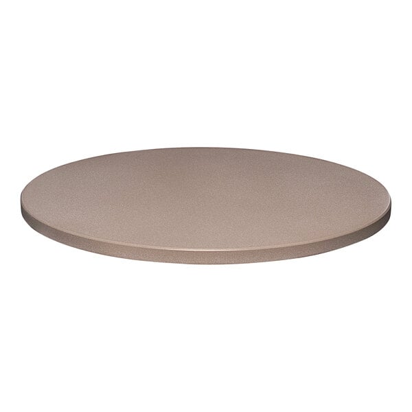 A close-up of a Perfect Tables 42" round concrete table top with a smooth finish.