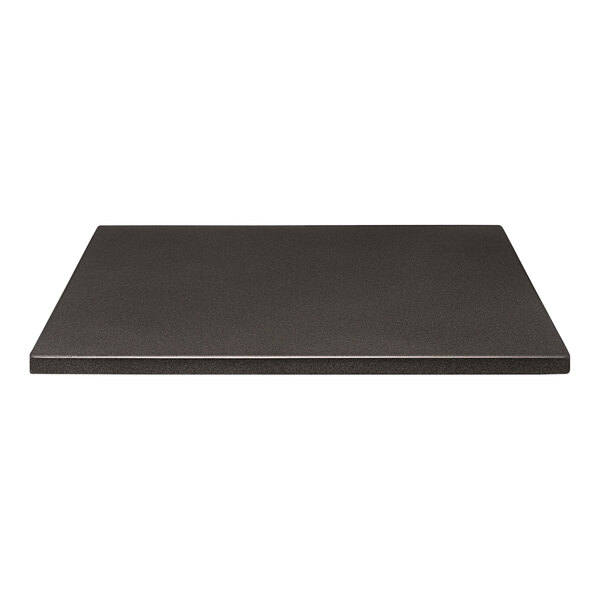 A black square table top with a smooth surface and silver sparkle on a white background.