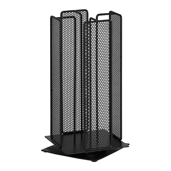 A black metal Cal-Mil countertop organizer with four holes.