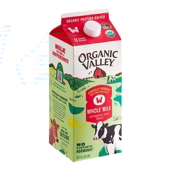 An Organic Valley carton of whole milk.