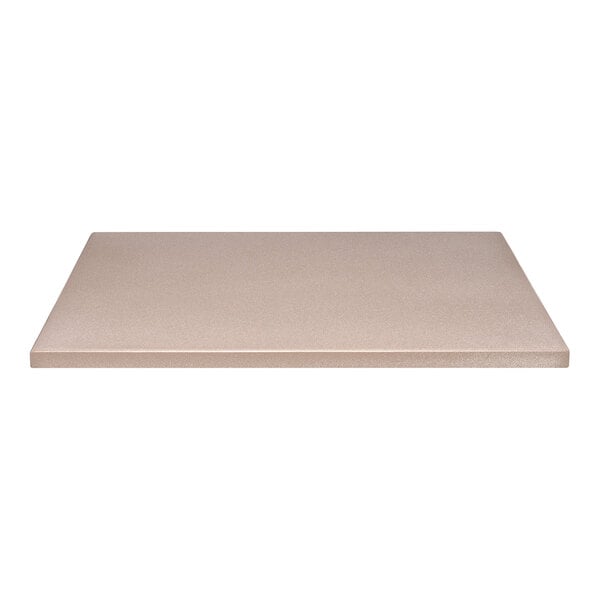 A beige rectangular Perfect Tables concrete table top on a white background.