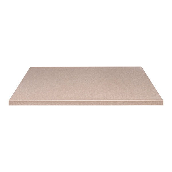 A close-up of a Perfect Tables indoor square smooth concrete table top in beige.