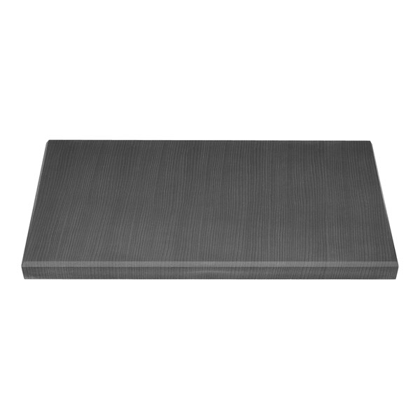 A close-up of a grey rectangular Perfect Tables woodgrain table top.