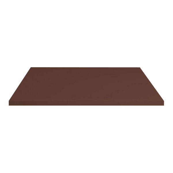 A close-up of a brown square table top with a smooth surface.
