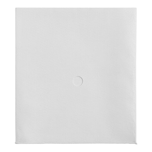 A white square fabric envelope with a circle on it.
