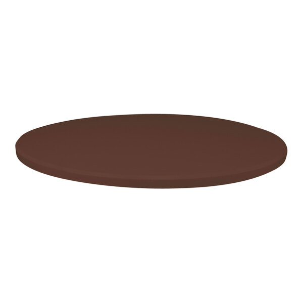 A close up of a Perfect Tables 24" outdoor round brown table top.