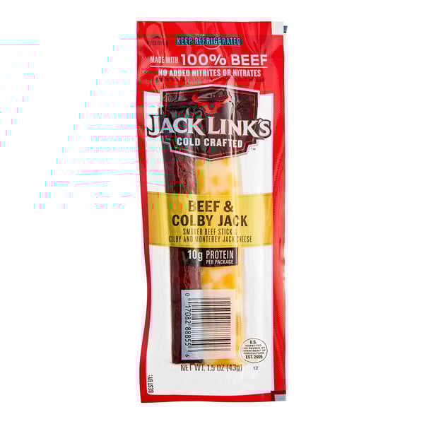 A package of Jack Link's Original Beef Stick and Colby Jack Cheese Combos on a white background.