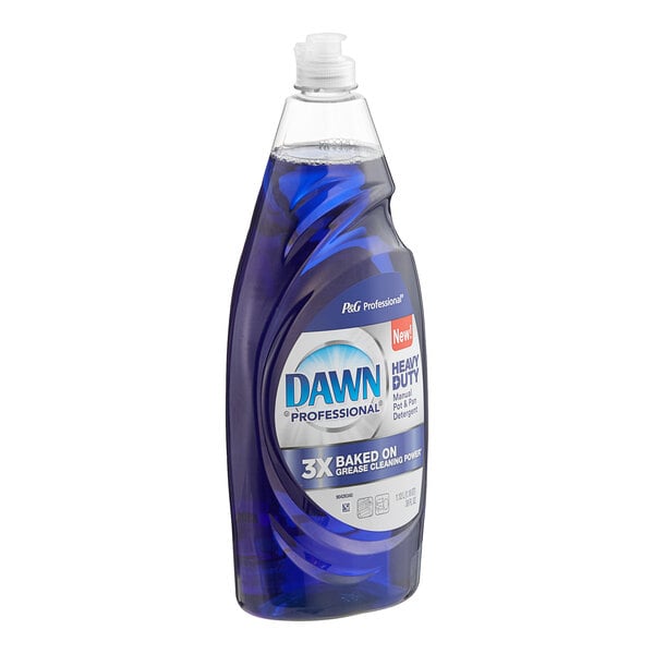 A blue bottle of Dawn Professional Manual Pot and Pan Detergent with a white label.