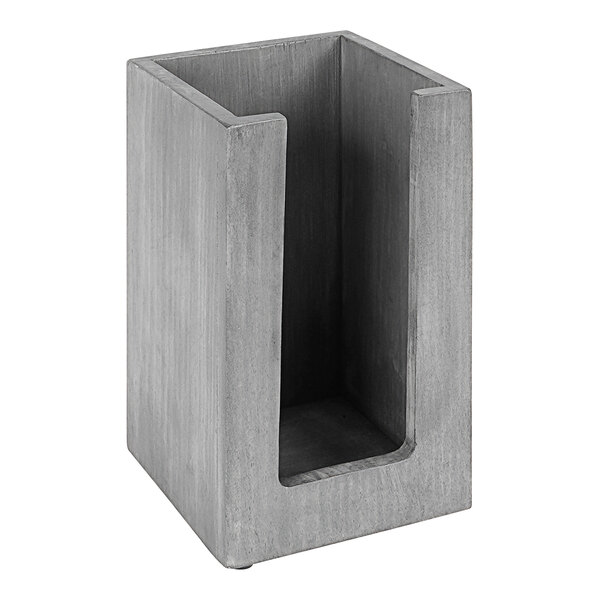 A gray wooden rectangular countertop organizer with a hole.