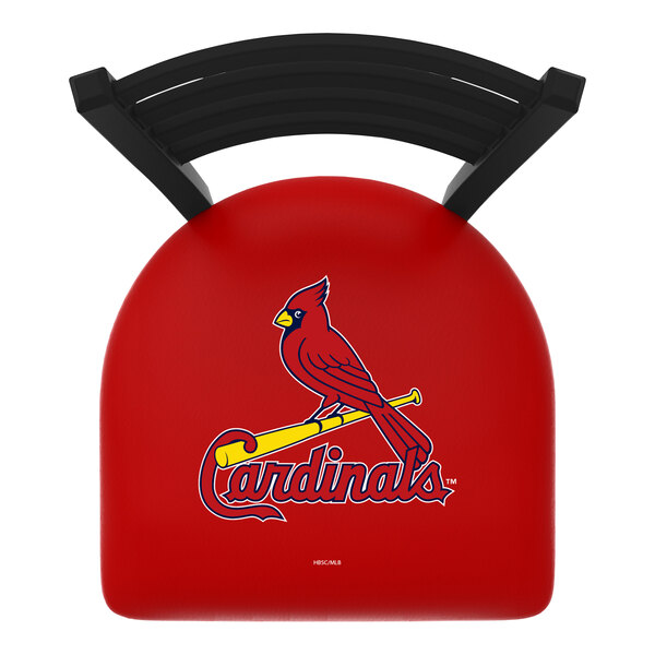 A red Holland Bar Stool with St. Louis Cardinals logo on the seat pad.