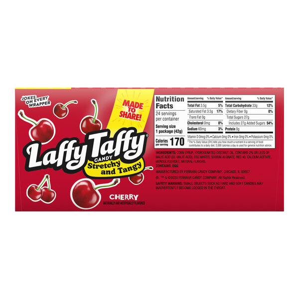 Laffy Taffy Stretchy and Tangy Cherry Candies 1.5 oz. - 288/Case