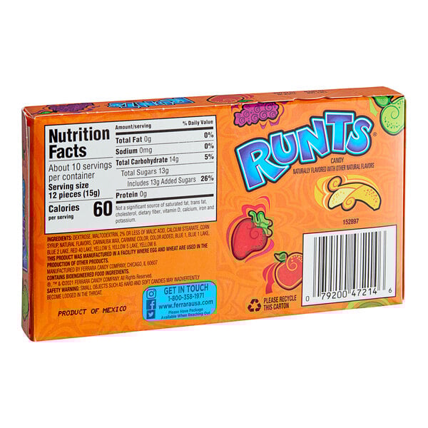 A Runts Original candy box with a label.