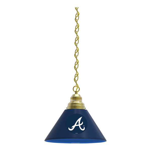 A blue lamp with a gold Atlanta Braves logo on a white background.