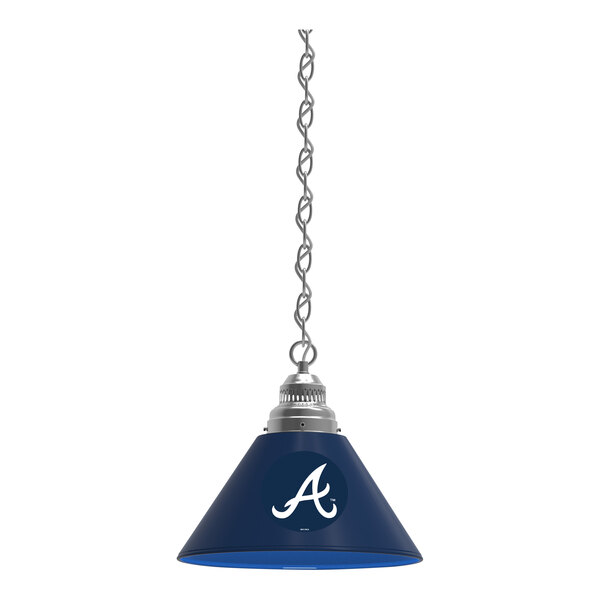 A blue lamp with a white Atlanta Braves logo on it.
