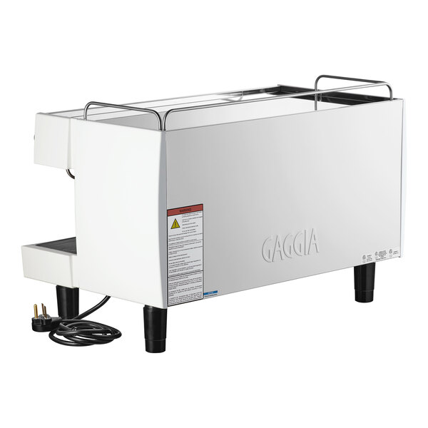 A white rectangular Gaggia Vetro espresso machine with a wire.
