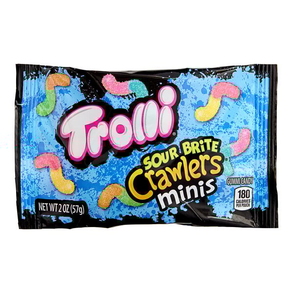A box of 18 Trolli Mini Sour Brite Crawlers pouches.