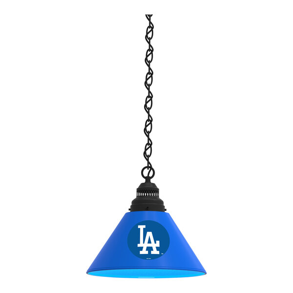 A blue Holland Bar Stool Los Angeles Dodgers 1-light pendant with a logo on it.