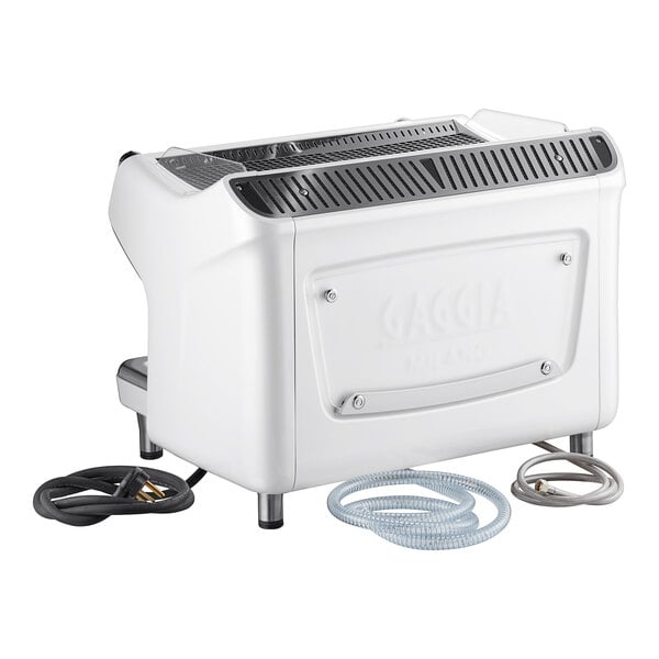 A white Gaggia La Giusta 2 Group espresso machine with a black and silver lid.