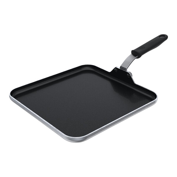 Vollrath Tribute 12" Tri-Ply Stainless Steel Non-Stick Griddle with Ceramiguard II Coating and Black Silicone Handle 702412
