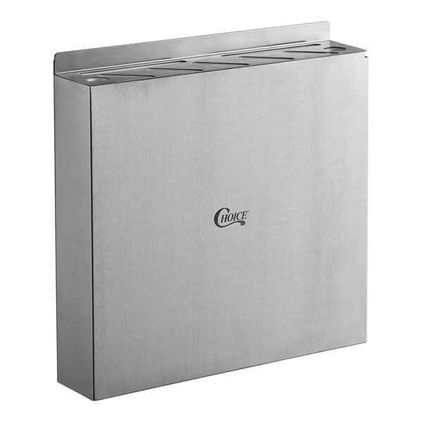 A stainless steel wall-mount knife rack with 7 slots.