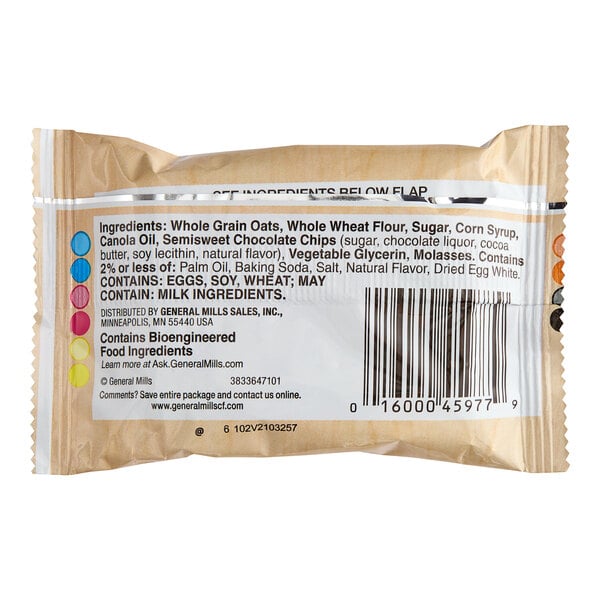 A close up of a case of individually wrapped Betty Crocker Chocolate Chip Oatmeal Bars.