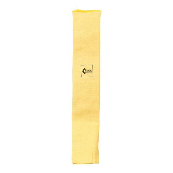 A yellow fabric sleeve with black Kevlar logo.