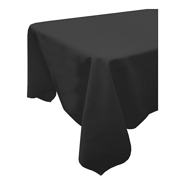 A black Snap Drape rectangular tablecloth on a table.