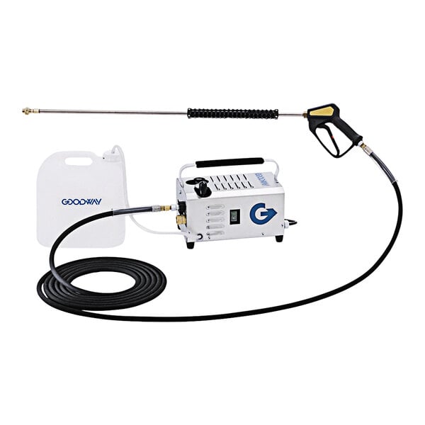 A Goodway portable electric pressure washer with hose.