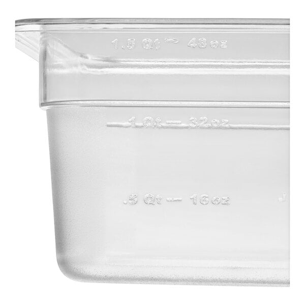 A clear plastic Choice 1/6 size food pan.