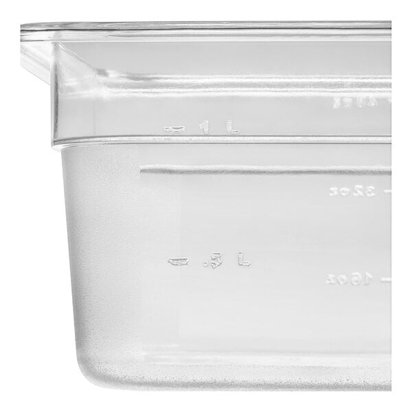 A clear plastic Choice 1/6 size food pan.