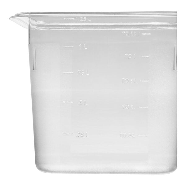 A Choice clear plastic food pan with a lid.