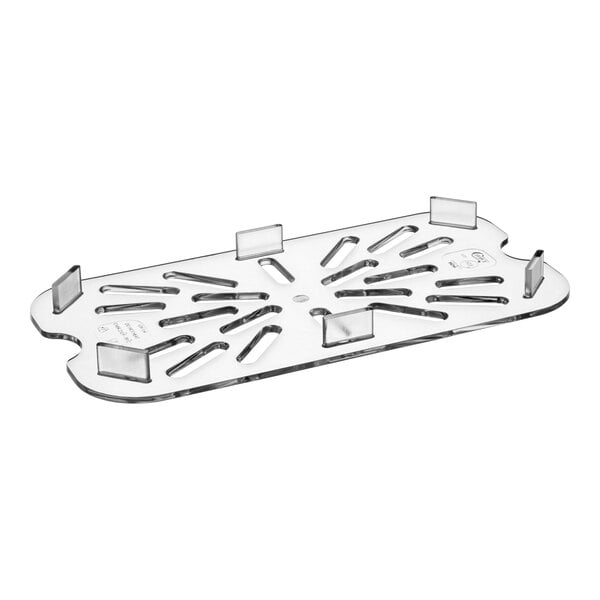 A clear polycarbonate tray with holes in it.