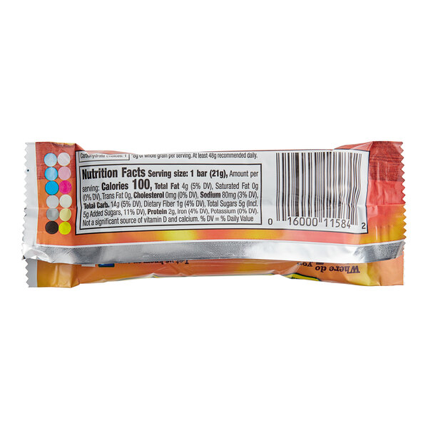 A close-up of a Nature Valley Peanut Butter Crunchy Granola Bar with packaging.