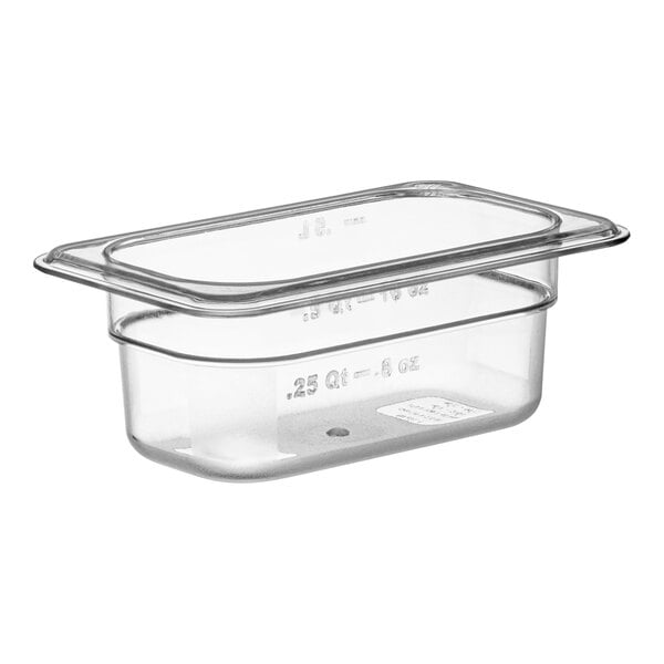 A Choice clear plastic food pan with a lid.