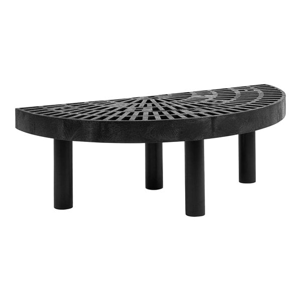 A black half round Benchmaster display platform with a grid top.
