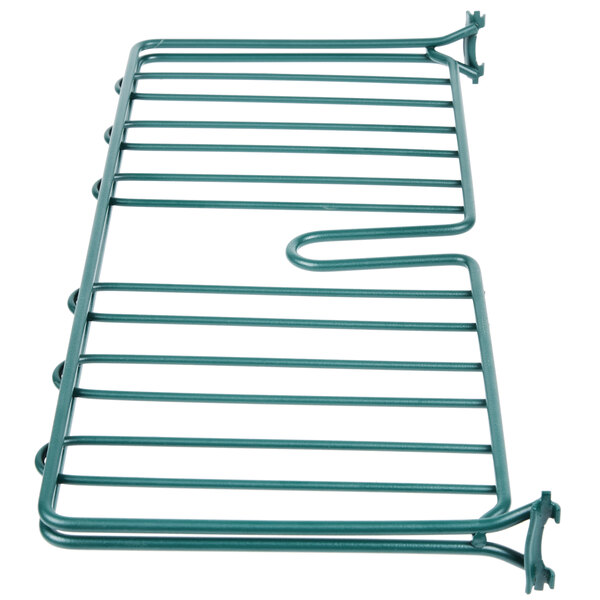 A green Metroseal wire shelf divider for a Metro rack.