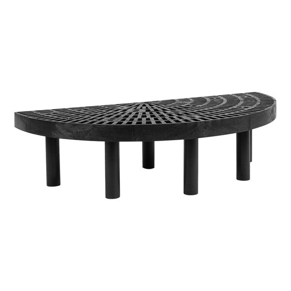 A black circular Benchmaster display platform with legs.