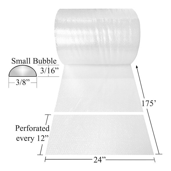 A roll of Lavex clear bubble wrap measuring 24" x 175' with perforations.