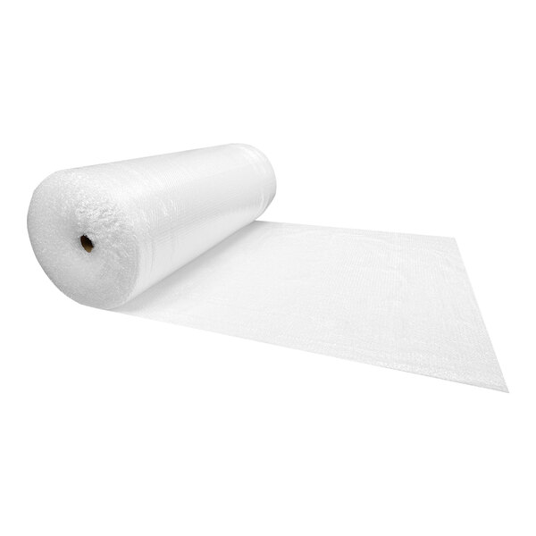 A roll of Lavex small bubble wrap with white perforated plastic