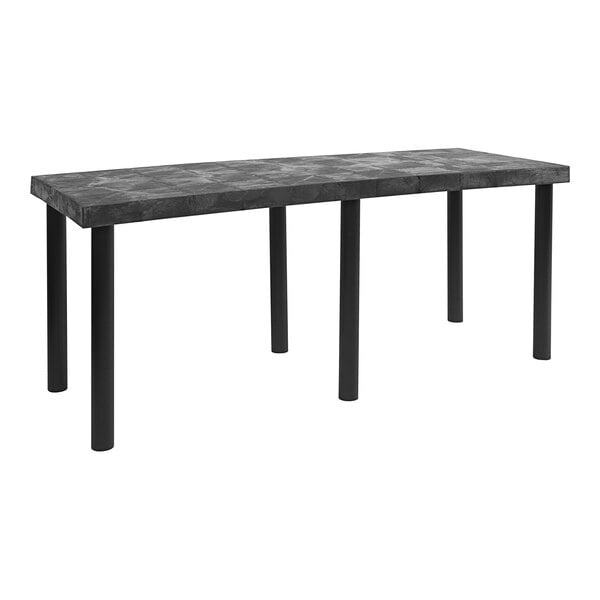 A black rectangular Benchmaster platform display table with legs.